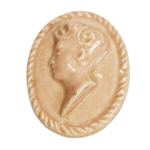 Vintage Cameo Brooch Pin Blush Pink Ceramic Woman Silhouette & Rope Detail